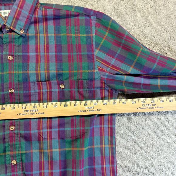 VTG Steeple Chase Men's Button Down Shirt Green Purple Plaid Medium 80s 90s Era - Picture 5 of 8